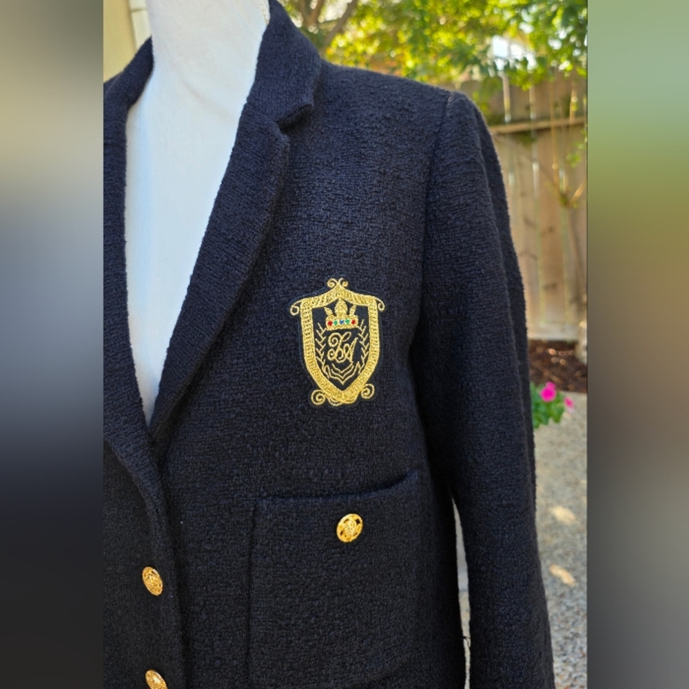 Nwot Zara Tweed Black Blazer Textured Patch Pocket Emblem Gold ButtonsCropped L - Picture 7 of 15